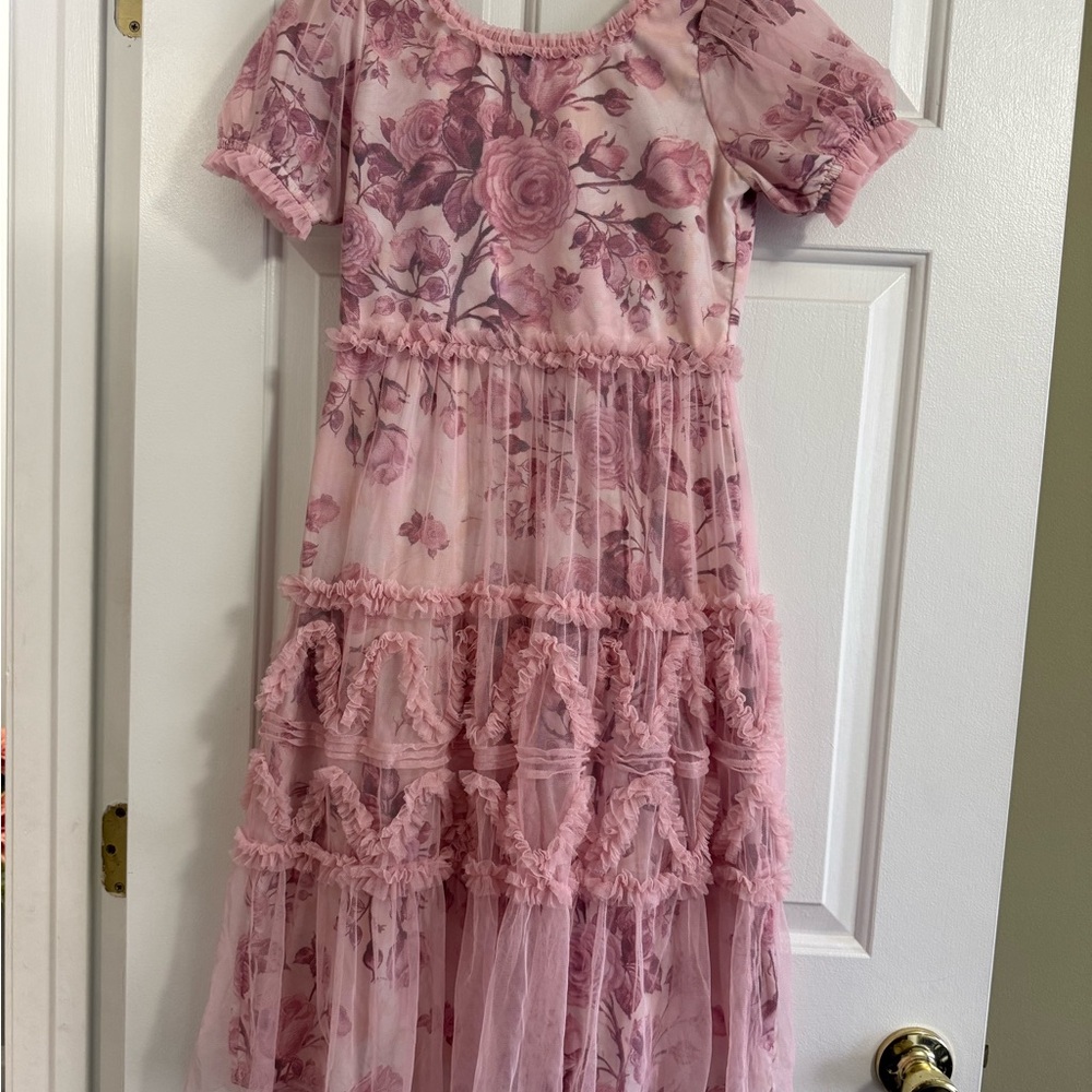 Ivy City Co Pink Floral Tiered Tulle Dress for Kids